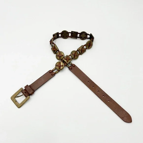 Vintage Limited Leather And Brass Woven Style Belt Size Small Made in Italy Vintage Woven Leather Belt – Made in Italy, 95 Cm Genuine  main image 4